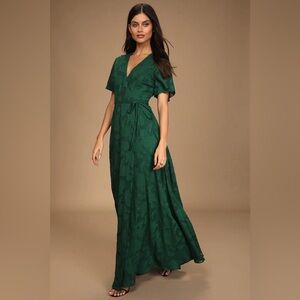 Lulus Splendid Celebration Wrap Dress in Emerald